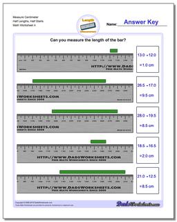 Measure Centimeter Half Lengths, Half Starts Worksheet