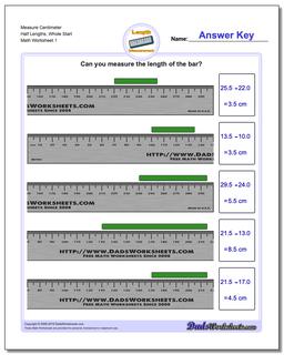 Measure Centimeter Half Lengths, Whole Start Metric Measurement Worksheet