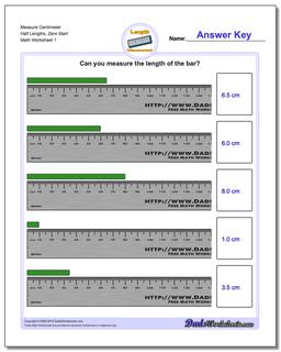 Measure Centimeter Half Lengths, Zero Start Metric Measurement Worksheet