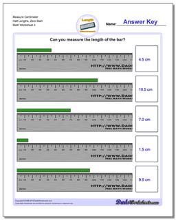Measure Centimeter Half Lengths, Zero Start Worksheet