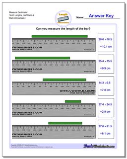 Measure Centimeter Tenth Lengths, Half Starts 2 /worksheets/metric-measurement.html Worksheet