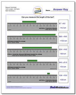 Measure Centimeter Tenth Lengths, Half Starts /worksheets/metric-measurement.html Worksheet