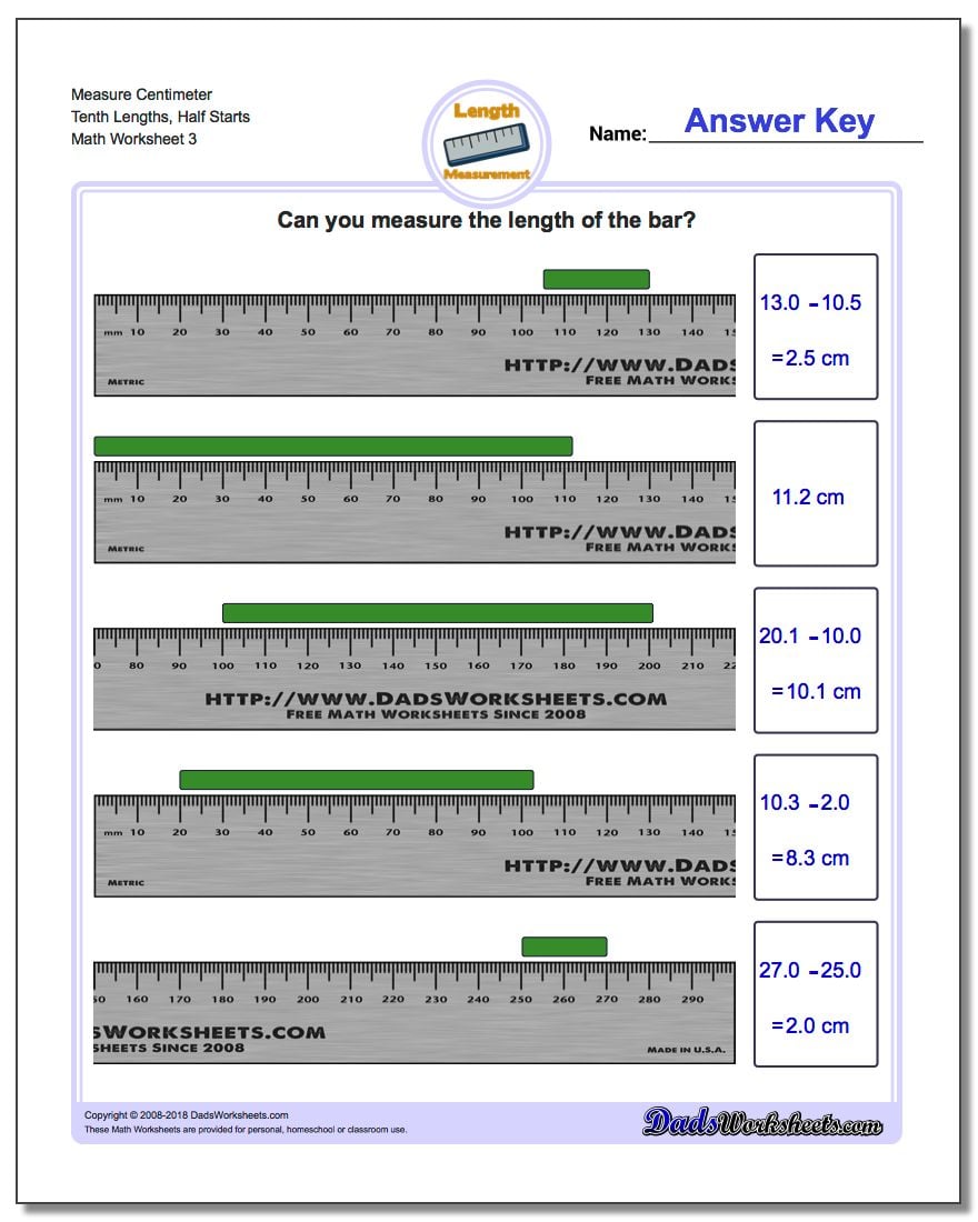 Measure Centimeters from Wholes and Half Centimeters