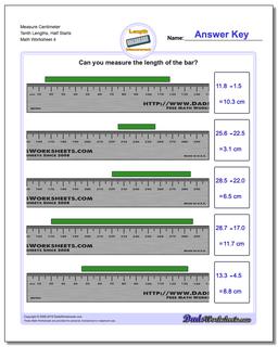Measure Centimeter Tenth Lengths, Half Starts Worksheet