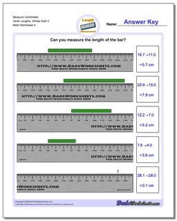 Measure Centimeter Tenth Lengths, Whole Start 2 Worksheet