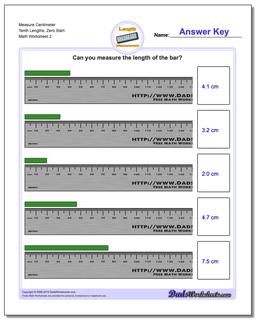 Measure Centimeter Tenth Lengths, Zero Start /worksheets/metric-measurement.html Worksheet