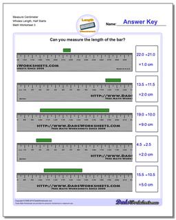 Measure Centimeter Wholes Length, Half Starts Worksheet