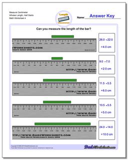 Measure Centimeter Wholes Length, Half Starts Worksheet