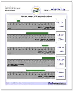 Measure Centimeter Wholes Length, Whole Start Worksheet