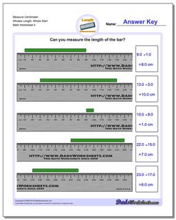 Measure Centimeter Wholes Length, Whole Start Worksheet