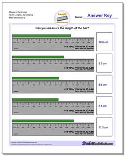 Measure Centimeter Tenth Lengths, Zero Start 2 /worksheets/metric-measurement.html Worksheet