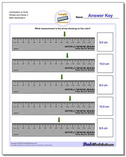 Centimeters on Ruler Wholes and Halves 2  Worksheet