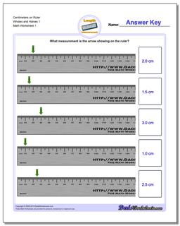 Centimeters on Ruler Wholes and Halves 1 Metric Measurement Worksheet