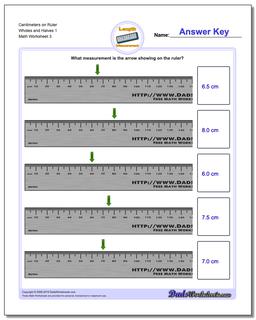 Centimeters on Ruler Wholes and Halves 1  Worksheet