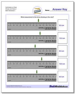 Centimeters on Ruler Wholes and Halves 1  Worksheet