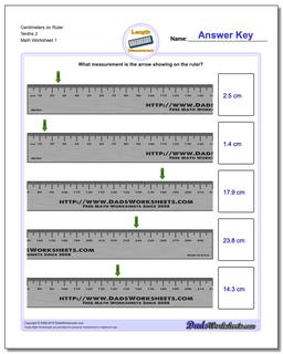 Centimeters on Ruler Tenths 2 Metric Measurement Worksheet