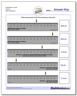 Centimeters on Ruler Tenths 2 Worksheet