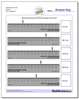 Centimeters on Ruler Tenths 3 Metric Measurement Worksheet