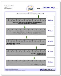Centimeters on Ruler Tenths 3 Worksheet