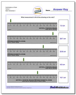 Centimeters on Ruler Tenths 1 Worksheet