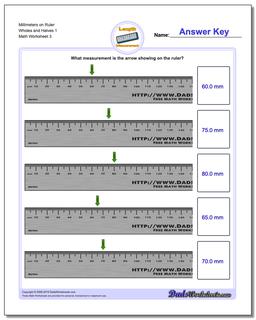 Millimeters on Ruler Wholes and Halves 1  Worksheet