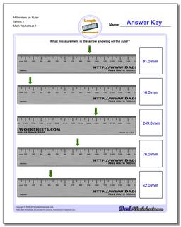 Millimeters on Ruler Tenths 2 Metric Measurement Worksheet