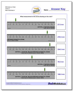 Millimeters on Ruler Tenths 3 Worksheet