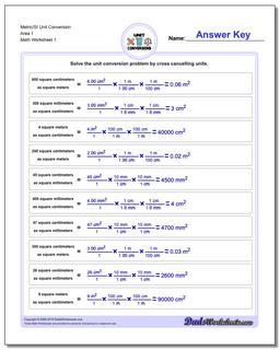 Metric SI Unit Conversion Worksheets Metric/SI Conversion Area 1