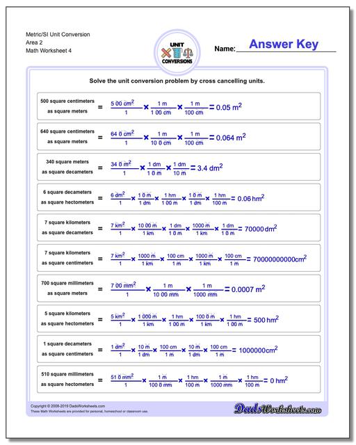 Math Worksheets: Metric SI Unit Conversions: Metric SI Unit Conversions