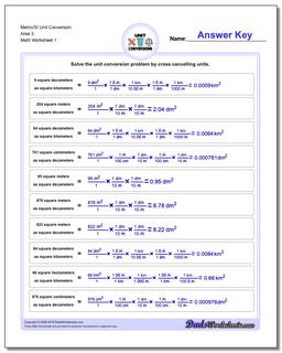 Metric SI Unit Conversion Worksheets Metric/SI Conversion Area 3