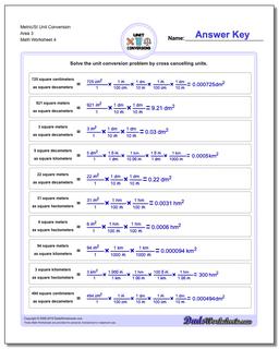Metric/SI Unit Conversion Worksheet Area 3