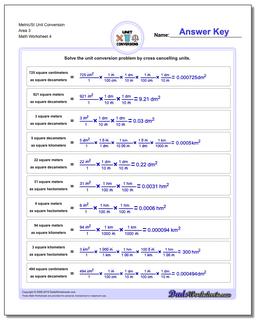 Metric/SI Unit Conversion Worksheet Area 3