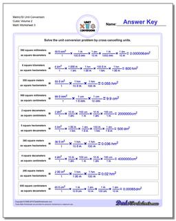 Metric/SI Unit Conversion Worksheet Cubic Volume 2