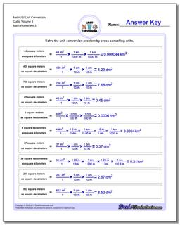 Metric/SI Unit Conversion Worksheet Cubic Volume 3