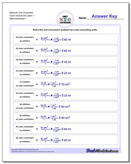 Metric SI Unit Conversion Worksheets Metric/SI Conversion Cubic Volume and Liters 1