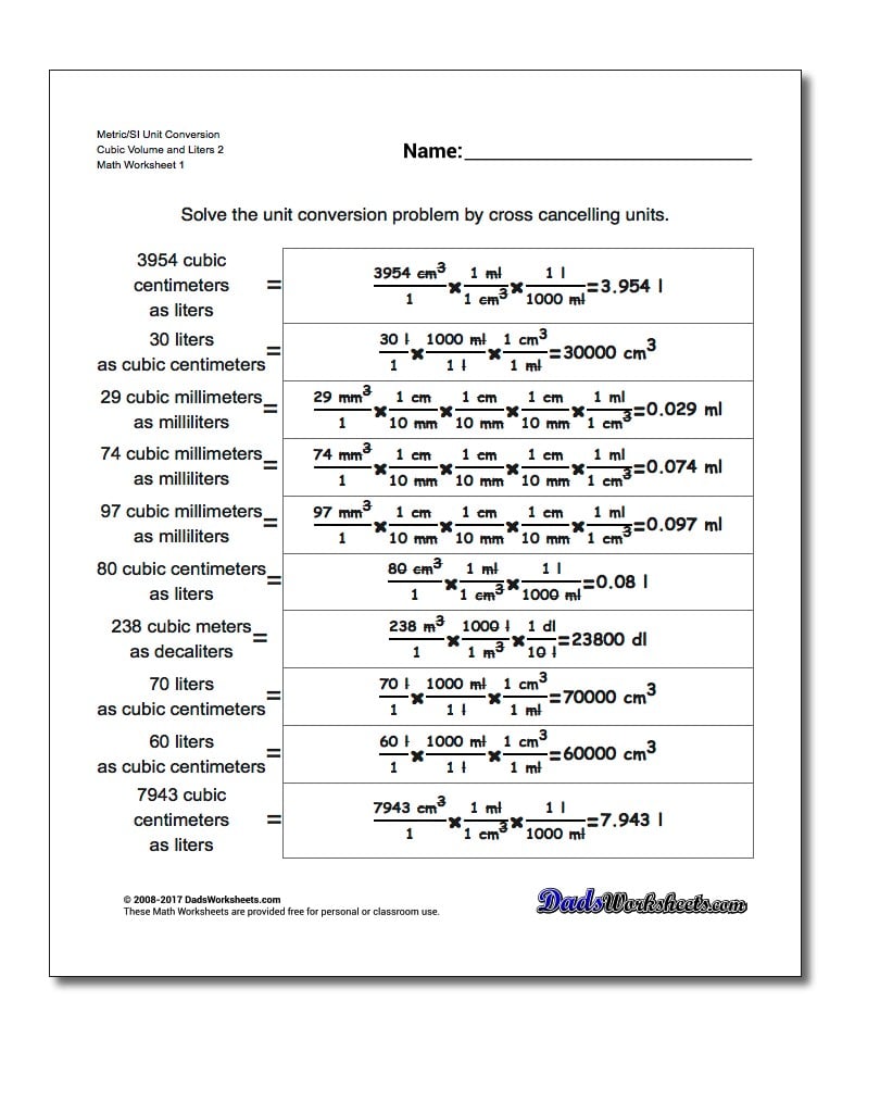 Cubic Centimeters to Liters