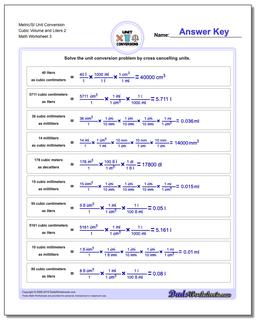 Metric/SI Unit Conversion Worksheet Cubic Volume and Liters 2