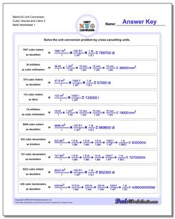 Metric SI Unit Conversion Worksheets Metric/SI Conversion Cubic Volume and Liters 3