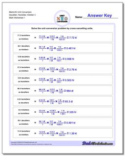 Metric SI Unit Conversion Worksheets Metric/SI Conversion Decaliter, Hectoliter, Kiloliter 3