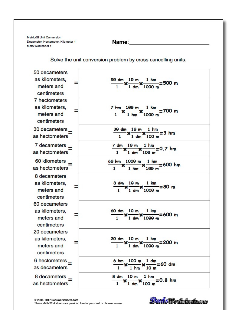 Metric SI Unit Conversion Worksheets Metric/SI Conversion Decameter, Hectometer, Kilometer 1