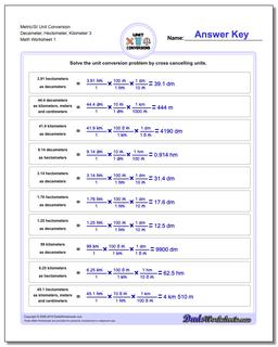 Metric SI Unit Conversion Worksheets Metric/SI Conversion Decameter, Hectometer, Kilometer 3