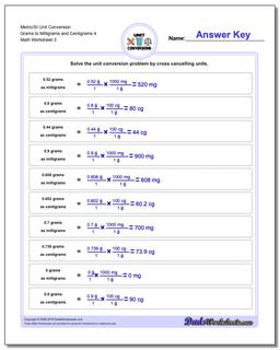 Metric/SI Unit Conversion Worksheet Grams to Milligrams and Centigrams 4