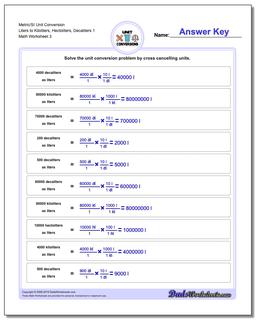 Metric/SI Unit Conversion Worksheet Liters to Kiloliters, Hectoliters, Decaliters 1