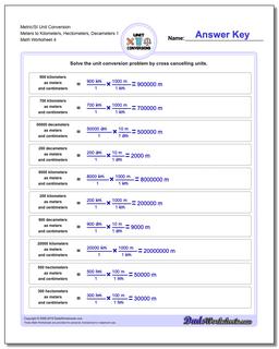 Metric/SI Unit Conversion Worksheet Meters to Kilometers, Hectometers, Decameters 1