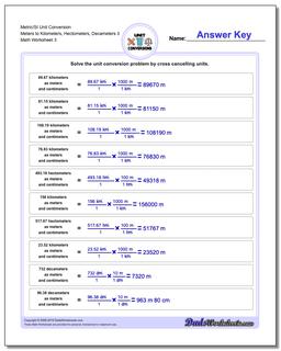 Metric/SI Unit Conversion Worksheet Meters to Kilometers, Hectometers, Decameters 3