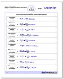 Metric/SI Unit Conversion Worksheet Meters to Kilometers, Hectometers, Decameters 3