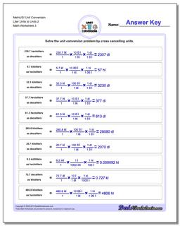 Metric/SI Unit Conversion Worksheet Liter Units to Units 2