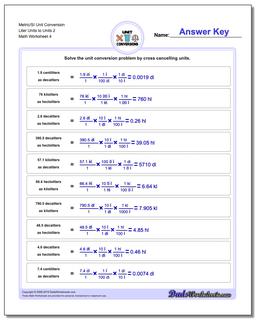 Metric/SI Unit Conversion Worksheet Liter Units to Units 2