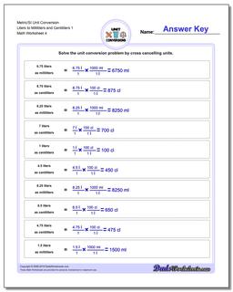 Metric/SI Unit Conversion Worksheet Liters to Milliliters and Centiliters 1