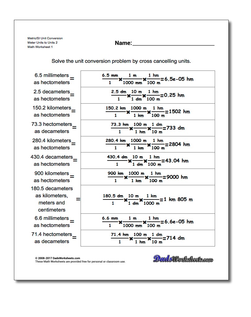 unit conversions worksheet
